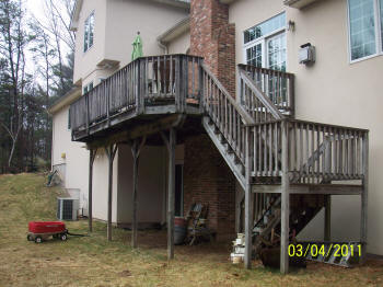 all ipe tall deck with ipe folded stairs before