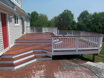 ipe mulit level deck with white fascia and ipe stadium stairs