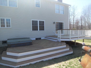 tolland 2 level ipe deck with hot tub