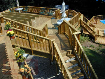 mulit level treated wood pool deck